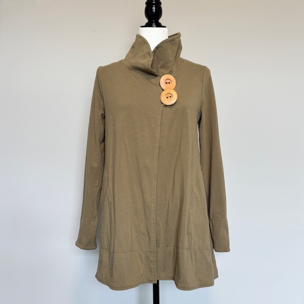 Neon Buddha Cardigan Button Front Cape Olive Green Artsy Travel Yoga Women XS